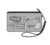 Coca-Cola Wallet, Zip Clutch, Coca Cola Enjoy Refresh Can and Bottle Grays White Black, Canvas, Multicolor, S, Casual