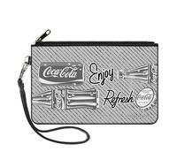 Coca-Cola Wallet, Zip Clutch, Coca Cola Enjoy Refresh Can and Bottle Grays White Black, Canvas, Multicolor, Large