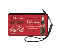Coca-Cola Wallet, Zip Clutch, Coca Cola Enjoy That Everywhere Bottle Red White Brown, Canvas, Multicolor, S, Casual