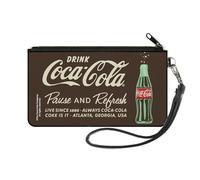 Coca-Cola Wallet, Zip Clutch, Drink Coca Cola Pause and Refresh Bottle Brown White, Canvas, Multicolor, S, Casual