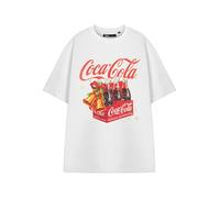 Coca-Cola Women's Christmas Graphic Tee | Festive White Classic Top with Bottles, Mistletoe & Bells | Holiday Season Crew Neck Shirt for Casual Wear Logo Short Sleeve Pull-On Apparel