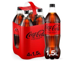 Coca-Cola Zero Sugar, Soft Drink without Sugar, Disposable Bottle, 4 x 1500