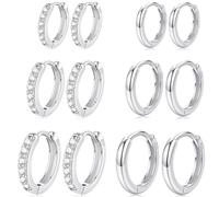 Cocadant 6 Pairs Small Silver Gold Huggie Hoop Earrings for Women Girls Set,14k Hypoallergenic Real Gold Tiny Cartilage Earrings for Women,Cubic Zirconia Hoop Cuff Earrings, Cubic Zirconia