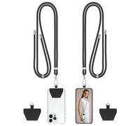 COCASES 2 Pack Crossbody Phone Lanyard Strap with Patch, Adjustable Nylon Neck Strap Necklace Phone Compatible with Most Smartphones (Black & Black)
