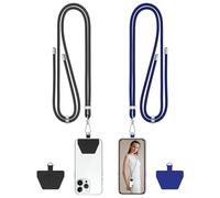 COCASES 2 Pack Crossbody Phone Lanyard Strap with Patch, Adjustable Nylon Neck Strap Necklace Phone Compatible with Most Smartphones (Black & Blue)