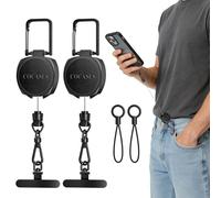 COCASES 2 Pack Retractable Phone Lanyard, Anti-Theft phone wrist strap Security Key Chain with Steel Line and 360°Metal Hook Tether Tab for Skiing Bungee Hiking Climbing Fishing, Black*2