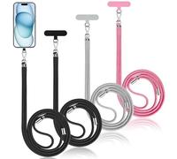COCASES Crossbody Phone Lanyard Strap with Patch, Adjustable Nylon Neck Strap Necklace Phone Compatible with Most Smartphones (Black*2 & Grey & Pink)