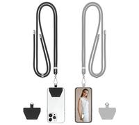 COCASES Crossbody Phone Lanyard Strap with Patch, Adjustable Nylon Neck Strap Necklace Phone Compatible with Most Smartphones (Black & Grey)