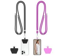COCASES Crossbody Phone Lanyard Strap with Patch, Adjustable Nylon Neck Strap Necklace Phone Compatible with Most Smartphones (Black & Purple)