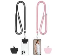 COCASES Crossbody Phone Lanyard Strap with Patch, Adjustable Nylon Neck Strap Necklace Phone Compatible with Most Smartphones (Black & Pink)