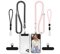 COCASES Phone Lanyard Crossbody 2 Pack Adjustable Anti-Theft Phone Strap Crossbody and 2 Pack Wrist Strap for Neck Strap iphone Lanyard Compatible with Most Mobile Phone-2 Patches Black/Pink