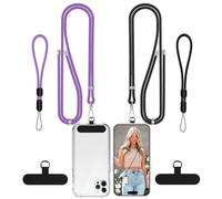 COCASES Phone Lanyard Crossbody 2 Pack Adjustable Anti-Theft Strap and 2 Pack Wrist Strap for Neck Belts iphone Lanyard Compatible with Most Mobile Phone-2 Patches Black/Deep Purple
