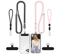 COCASES Phone Lanyard Crossbody 2 Pack Adjustable Anti-Theft Strap Crossbody and 2 Pack Wrist Strap for Neck Belts iphone Lanyard Compatible with Most Mobile Phone-2 Patches Black/Pink