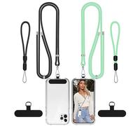 COCASES Phone Lanyard Crossbody 2 Pack Adjustable Anti-Theft Strap Crossbody and 2 Pack Wrist Strap for Neck Belts iphone Lanyard Compatible with Most Mobile Phone-2 Patches Black/Lightgreen