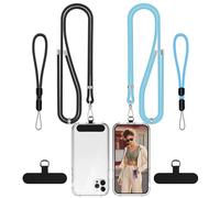 COCASES Phone Lanyard Crossbody 2 Pack Adjustable Anti-Theft Strap Crossbody and 2 Pack Wrist Strap for Neck Belts iphone Lanyard Compatible with Most Mobile Phone-2 Patches Black/Blue