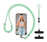 COCASES Phone Lanyard Crossbody Adjustable Anti-Theft Phone Strap Crossbody and Wrist Strap for Neck Strap iphone Lanyard Compatible with Most Mobile Phone-2 Black Patches Lightgreen