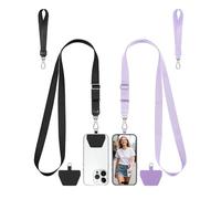 COCASES Phone Lanyard Crossbody and Wrist Strap 2 Pack, Adjustable iPhone Lanyard for neck and wrist with 2 Patches Anti Theft Phone Chain compatible with most Smartphones Black/Light purple