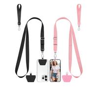 COCASES Phone Lanyard Crossbody and Wrist Strap 2 Pack, Adjustable iPhone Lanyard for neck and wrist with 2 Patches Anti Theft Phone Chain compatible with most Smartphones Black/Pink