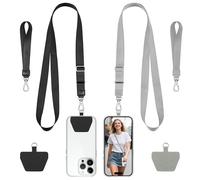 COCASES Phone Lanyard Crossbody and Wrist Strap 2 Pack, Adjustable iPhone Lanyard for neck and wrist with 2 Patches Anti Theft Phone Chain compatible with most Smartphones Black/Grey