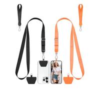 COCASES Phone Lanyard Crossbody and Wrist Strap 2 Pack, Adjustable iPhone Lanyard for neck and wrist with 2 Patches Anti Theft Phone Chain compatible with most Smartphones Black/Orange