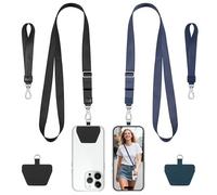 COCASES Phone Lanyard Crossbody and Wrist Strap 2 Pack, Adjustable iPhone Lanyard for neck and wrist with 2 Patches Anti Theft Phone Chain compatible with most Smartphones Black/Blue