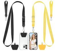 COCASES Phone Lanyard Crossbody and Wrist Strap 2 Pack, Adjustable iPhone Lanyard for neck and wrist with 2 Patches Anti Theft Phone Chain compatible with most Smartphones Black/Yellow