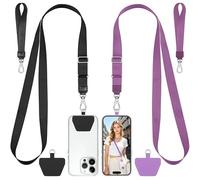 COCASES Phone Lanyard Crossbody and Wrist Strap 2 Pack, Adjustable iPhone Lanyard for neck and wrist with 2 Patches Anti Theft Phone Chain compatible with most Smartphones Black/Purple