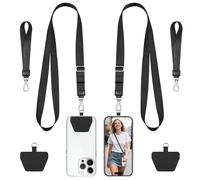 COCASES Phone Lanyard Crossbody and Wrist Strap 2 Pack, Adjustable iPhone Lanyard for neck and wrist with 2 Patches Anti Theft Phone Chain compatible with most Smartphones Black*2