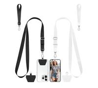 COCASES Phone Lanyard Crossbody and Wrist Strap 2 Pack, Adjustable iPhone Lanyard for neck and wrist with 2 Patches Anti Theft Phone Chain compatible with most Smartphones Black/White