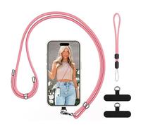 COCASES Phone Lanyard Crossbody and Wrist Strap, Adjustable iPhone Strap with 2 Durable Patches for Neck Strap Phone Chain Compatible with Most Smartphones-Pink