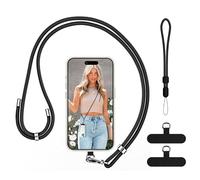 COCASES Phone Lanyard Crossbody and Wrist Strap, Adjustable iPhone Strap with 2 Durable Patches for Neck Strap Phone Chain Compatible with Most Smartphones-Black