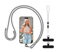 COCASES Phone Lanyard Crossbody and Wrist Strap, Adjustable iPhone Strap with 2 Durable Patches for Neck Strap Phone Chain Compatible with Most Smartphones-Black/White
