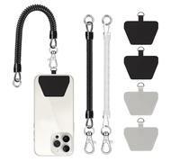 COCASES Phone Lanyard, Universal Theftproof Anti-Lost Elastic Tether Wrist Strap with Patch Compatible with Most Smartphones(Black/Transparent)