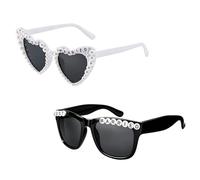 CocCCoon 2Pcs Bride and Groom Sunglasses, Heart Sunglasses Women Heart Glasses Bride Sunglasse, White Hearts Sunglasse Brides To Be, Brides To Be Glasses for Just Married Travel Photoshoot