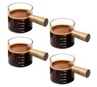 CocCCoon 4 Pcs Espresso Cups Coffee Glasses with Wood Handle, Glass Coffee Cup Latte Glasses Flat White Cups Espresso Shot Glass with 75ml Measurement Lines for Home Barista Beverage Modulation Tool