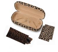 CocCCoon 4Pcs Leopard Print Glasses Case Set- Stylish Hard Glasses Case for Women with Funky Animal Print, 2 Sheet Cleaning Cloths and Sunglasses bag for Suitable for Going Out and Working