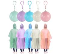 CocCCoon 5Pcs Disposable Rain Ponchos, Colorful Portable Waterproof Raincoats Ball with Keychain Hook Disposable Poncho in 5 Colors for Outdoor Use Plastic Ponchos Adults Disposable Emergency Poncho