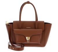 Coccinelle Double Beat Grained Leather Handbag Cognac Brown