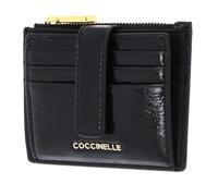 Coccinelle Leather Card case Metallic Shiny Wrinkled Card Holder Noir Black