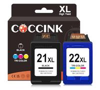 COCCINK 21XL 22XL Printer Ink Cartridge Replacement for HP Deskjet F335 F380 F4180 F2210 D1420 D1520 D1530 D1560 PSC 1410 Officejet 4315 J3680 for HP Ink 21 22 XL Combo Pack 21/22(1 Black 1 Color)