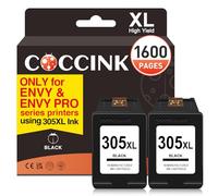 COCCINK 305XL Ink Cartridge for HP 6432 6430 6000 2 Black