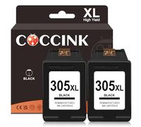 COCCINK 305XL Ink Cartridge for HP Envy 6000, 305 XL Compatible with Deskjet 2320 Envy 6010e 6012 6015 6020 6020e 6022 Printers, 2 Black Pack High Yield