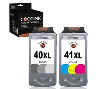 COCCINK PG-40 XL CL-41 XL Printer Ink Cartridges Replacement for Canon 40XL 41XL Compatible with iP1200 iP1600 iP1800 iP1900 iP2200 iP2500 iP2600 MP150 MP160 MP470 MX300 Black and Colour