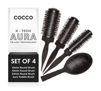 Cocco Aura Brush Set Black 4pcs - brush set | Made in Korea, Tri-Lon Technology, Tourmaline Bristles, Angled Edge, Double Layered Nylon and Boar, 33, 43, 53mm, Black