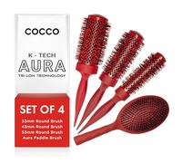 Cocco Aura Brush Set Red 4pcs - brush set | Made in Korea, Tri-Lon Technology, Tourmaline Bristles, Angled Edge, Double Layered Nylon and Boar, 33, 43, 53mm, Red