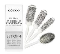 Cocco Aura Brush Set White 4pcs - brush set | Made in Korea, Tri-Lon Technology, Tourmaline Bristles, Angled Edge, Double Layered Nylon and Boar, 33, 43, 53mm, White