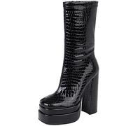 Cocey Extreme Platform Boots | Square Toe Mid Calf Boots with 14cm Heel, Multiple Material Options for Parties and Events, 21cm Shaft