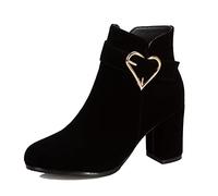 Cocey Women's Black Ankle Boots with Chunky Heel and Mental