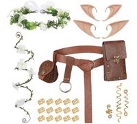 Cocfrss Renaissance Accessories for Women, Medieval Costume with Headpiece, Arm Wrap, Earrings & Belt Pouch for Renaissance Fair, One Size