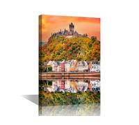 Cochem, Germany Wall Art Moselle River, Rhineland Poster Print on Canvas 1 Piece Natural Scenery Wall Decorations for Living Room, Office, Bathroom and Ready to Hang (16''Wx 24''H)